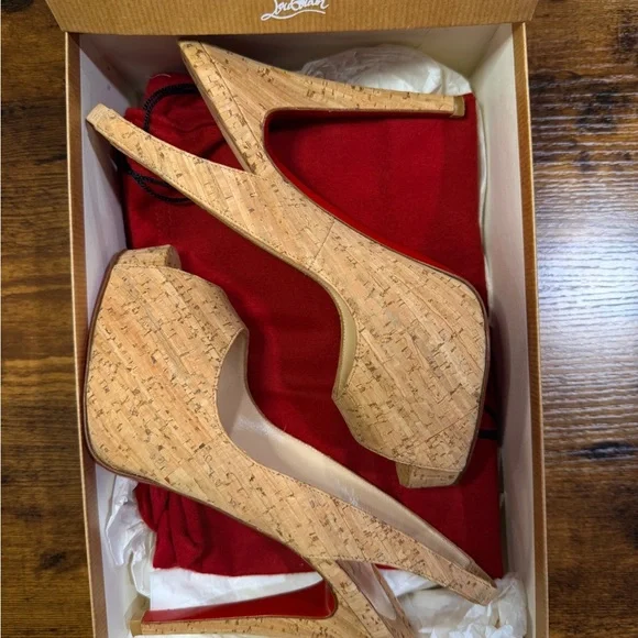 Christian Louboutin Peep-Toe Slingbacks So Private 120 All Cork 35.5/36 - Picture 10 of 16